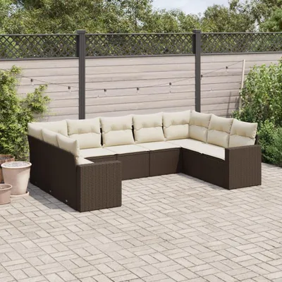 Immagine prodotto di set di divani da giardino 9 pezzi con cuscini in poly rattan marrone