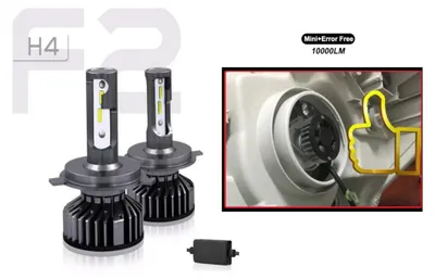 Immagine prodotto di Set di mini lampadine LED compatte H4 (x4) 12 V/24 V 72 W 10.000 lm per fari – Compatibili con CAN-Bus, anabbaglianti/abbaglianti