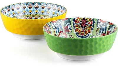 Immagine prodotto di Set di 2 ciotole per insalata, capacità 1440 ml, in Vetroceramica, stile bohémien, colorate