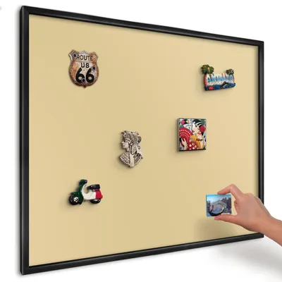 Produktbild von Magnettafel 80x60 cm mit schwarzem Rahmen - Magnetische Metalltafel, Magnetpinnwand zur Wandmontage für Wohnzimmer, Küche, Flur, Kinderzimmer und Büro - Beige-gelb