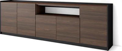 Image de Buffet salon et cuisine, Meuble de Rangement, Commode, 260x37x80cm, 5 Portes, Meuble chaussure, Chêne foncé et Noir