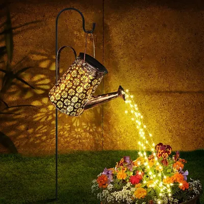 Solar-Gießkanne LED-Lichtkette warmweiß Metall wasserdicht Garten
