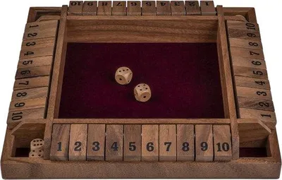 Produktbild von Engelhart Games Shut the box Spiel - Holz Würfelspiel Walnuss 29x29 cm