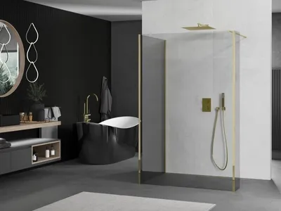 Produktbild von Mexen Kioto Walk-in Duschwand 110 x 70 x 30 cm, transparent, gold - 800-110-070-221-50-00-030