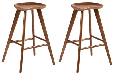 Produktbild von BELIANI Barhocker 2er Set Braun Gummibaumholz Ohne Rückenlehne Retro Stil Tresenhocker Barstühle Küche Esszimmer