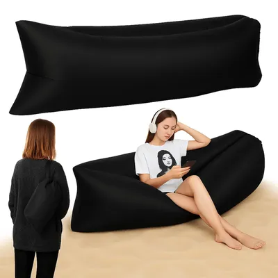 Zdjęcie produktu dla Lazy bag sofa nadmuchiwana rozkładana plażowa leżak fotel materac czarny wodoodporna z pokrowcem 180 kg