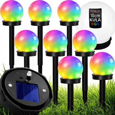 Produktbild von 8er Set Solar Gartenleuchten Kugel RGB LED – Farbwechsel Solarleuchten zum Einstecken für Garten, Terrasse & Wege