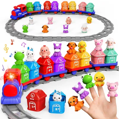 Immagine prodotto di Set di trenino per bambini piccoli, con animali da fattoria e marionette da dito