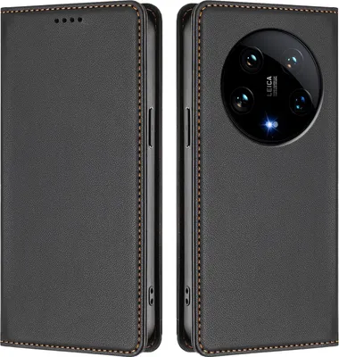Image de Étui en cuir pour Xiaomi 14 Ultra, étui à rabat magnétique en cuirPolyuréthaneavec support, noir