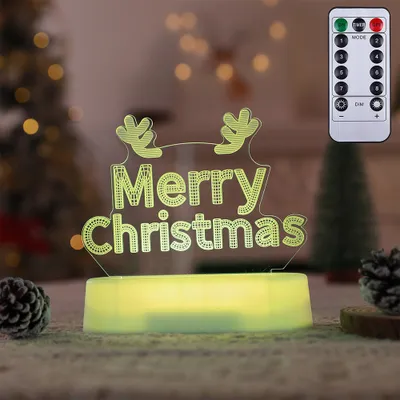 Produktbild von 3D Weihnachten Nachtlicht LED Illusion Lampe mit 7 Farben Batteriebetrieben Nachtlichter mit Fernbedienung Nachttischlampe Party Weihnachtsdekoration