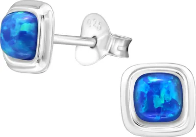 Produktbild von Ohrringe Ohrstecker 925 Sterling Silber Quadrat mit synthetischem Opal in verschiedenen Farben Farbe - Blau