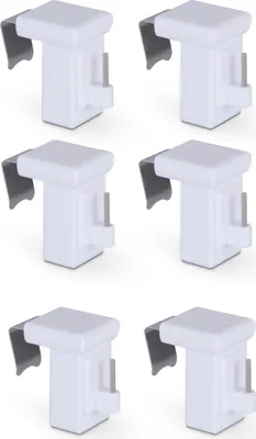 Immagine prodotto di Supporti a morsetto bianchi, confezione da 6 pezzi, ganci decorativi per finestre e aste per vetrate, senza forature né incollaggi, per telai con spessore da 10 a 27 mm