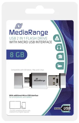 Produktbild von MediaRange 8GB USB Mobile 2 in 1 OTG USB-Stick USB Type-A / Micro-USB 2.0 Silber