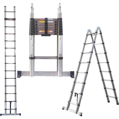 Immagine prodotto di Scala a sfilo – Scala telescopica – Scala pieghevole – Altezza 5 metri – Acciaio inossidabile – Portata 150 kg