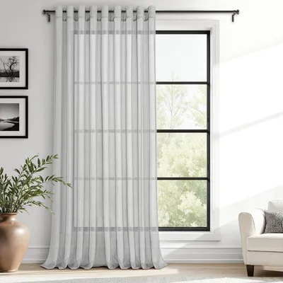Produktbild von Transparentes, leichtes Vorhangtuch – 228 cm lang – 1 Stück – Leinenoptik – Mit Ösen – Für Schlafzimmer, Wohnzimmer oder Terrassentür – Grau