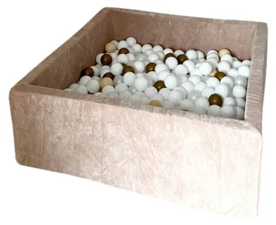 Image de MONIO for kids Piscine à balles carrée en velours 106 cm beige + 400 balles