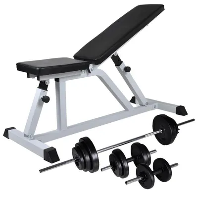 Image de Banc d'entraînement réglable - Kit d'entraînement de force - Ensemble de haltères avec poids - 30,5 kg - Construction robuste en fer