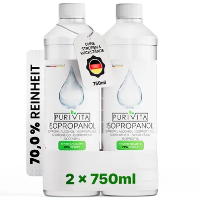 Produktbild von PURIVITA® Isopropanol 70 % Reinigungsalkohol, gebrauchsfertig, Entfetter, 2 x 750 ml