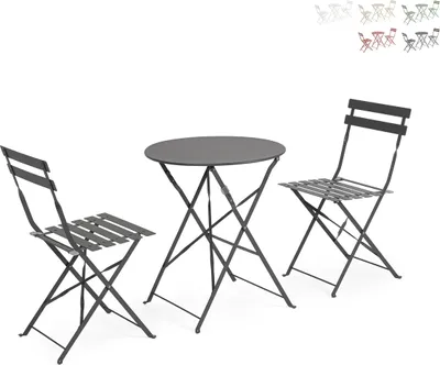 Immagine prodotto di Set da esterno rotondo: 2 sedie da giardino pieghevoli - Bistrot - Antracite