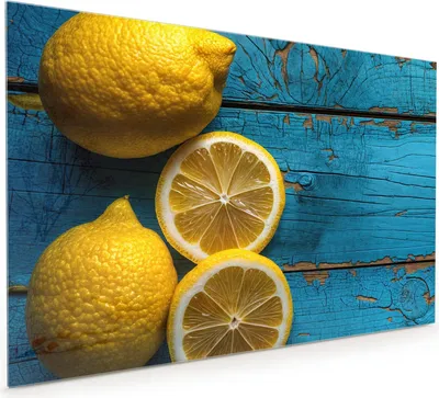 Produktbild von Küchenrückwand Spritzschutz Glas mit Motiv Zitronen auf Holz 40 x 40 cm