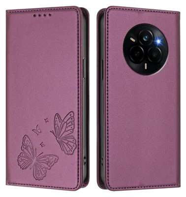 Image de Étui en cuir pour Realme Narzo 80 Pro, motif papillon, étui à rabat avec porte-appareil, violet