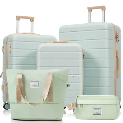 A set of luggage and travel bags displayed on a white background.