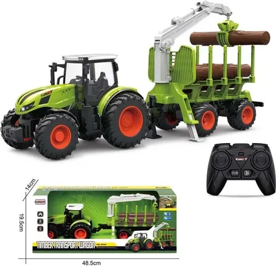 Produktbild von Ferngesteuerter Traktor Ferngesteuert, RC Traktor mit Anhänger, Holzgreifer, 4 Holzstreifen, LKW spielzeug ab 3 4 5 6 jahre
