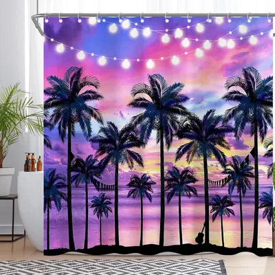 Produktbild von Duschvorhang Wasserdicht 180x180 cm Urlaubspalmen Rosa