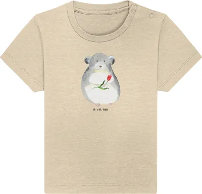 Produktbild von Mr. & Mrs. Panda  T-Shirt Chinchilla Blume 6. - 12. Monat - Natural Raw - Geschenk, Kleinkind Shirt, Chinchillas, traurig sein, Organic Baby, Lustige Sprüche, Büro