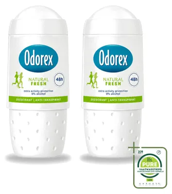 Imagen del producto de 2 unidades de desodorante roll-on Odorex, aroma natural "Fresh", 50 ml. Paquete grande