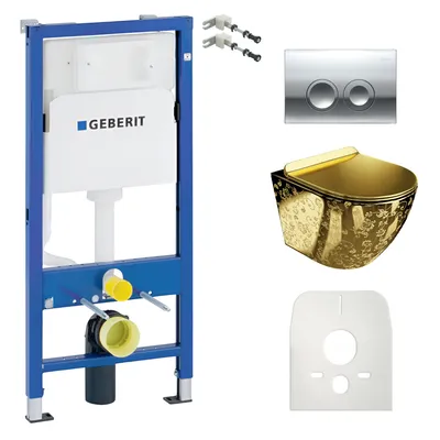 Produktbild von GEBERIT Geberit Duofix Basic Vorwandelement + Wand-WC Tiefspül Sofi Slim Becken Golden Eye Spülrandlos + Bedienplatte Delta 25 für Doppelspülung