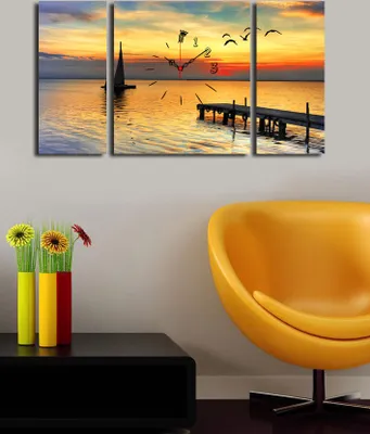 Produktbild von Opviq, 3P204045CS- CLA3621, Bunt, Wanduhren, 84 x 45 cm, 100% Wildleder -Leinwand