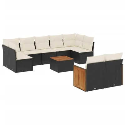 Produktbild von vidaXL 10-tlg. Garten-Sofagarnitur mit Kissen Schwarz Poly Rattan