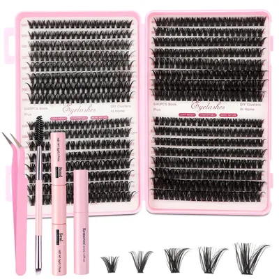 Produktbild von Wimpern Extensions Set 640 Stück DIY Cluster Lashes 10-16mm mit Kleber & Pinzette