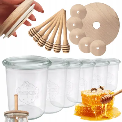 Produktbild von WECK Honiggläser Set mit Holzdeckel und Honigheber, 160ml