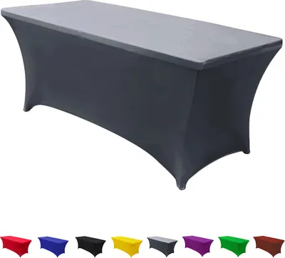 Produktbild von 183 x 74 x 76 cm Grau Grau Fitted Polyester Tischdecke Rechteckige Stretch Tischdecke Bankett Party Show