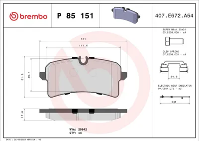 Produktbild von BREMBO P 85 151 Bremsbeläge Satz Hinten für AUDI A6 Avant (4G5, 4GD, C7) A4 B9 Avant (8W5, 8WD) A6 Limousine (4G2, 4GC, C7) A7 Sportback (4GA, 4GF)