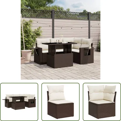 Produktbild von The Living Store 5-tlg. Garten-Sofagarnitur mit Kissen Braun Poly Rattan