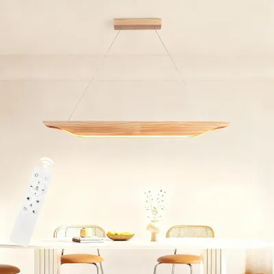 Immagine prodotto di ZMH LED luce a sospensione luci a sospensione tavolo da pranzo in legno luce a sospensione design moderno sala da pranzo lampada 90CM dimmerabile con telecomando lampada a sospensione per il soggiorno
