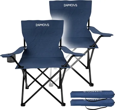 Produktbild von 24MOVE® Campingstuhl Faltstuhl 2er Set, blau, mit Getränkehalter und Tragetasche Outdoor, faltbar max. 100kg, Angerstuhl, Klappstuhl