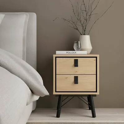 Image de Jean - Table de nuit, 43x40x60h cm Chêne Marron, 2 Tiroirs