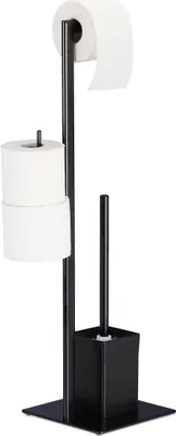 Produktbild von Relaxdays WC Garnitur mit Toilettenpapierhalter, stehend, für Bad, HBT: 72 x 25 x 20 cm, Stand Klobürstenhalter, schwarz