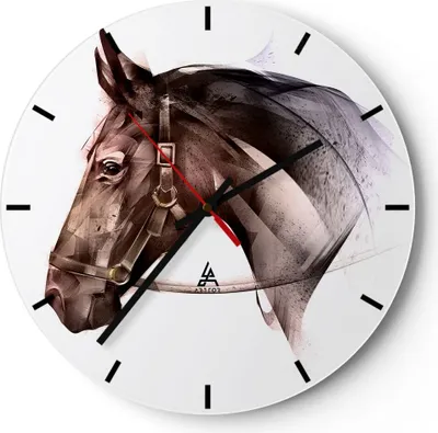 Produktbild von Wanduhr - Rund - Glasuhr - Pferd Abstraktion - 30x30cm - Schleichendes Uhrwerk - Lautlos - zum Aufhängen bereit - Dekoration Modern - Wanddekoration aus Glas - C3AR30x30-4106