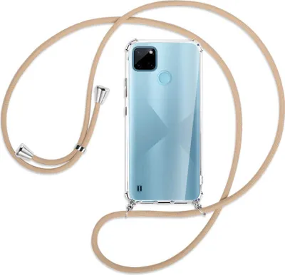 Produktbild von Handykette Backcover-Schutzhülle mit Band (Metall silberfarben) für  Realme C21Y /C25Y - beige