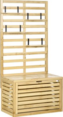 Úložný box Outsunny, úložný box s podpěrou pro šplhání, úložný box s policemi, zahradní truhla, box na polštáře, masivní dřevo, přírodní, 80 x 45 x 160 cm