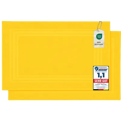 Produktbild von Komfortec Badvorleger Set 2 Teilig, Waschbar Duschmatte & Badteppich, 600 g/m² &100% Baumwolle, Saugfähig & Schnelltrocknend, 50 x 70 cm, Gelb