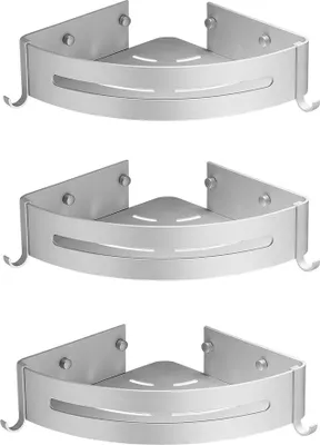 Image de 3-couche d'argent salle de bain étagère d'angle panier triangle rack organisateur de douche savon panier salle de bain triangle rack de l'espace en aluminium