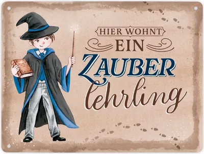 Produktbild von Zauberschüler Metallschild XL in 21x28 cm in blau mit Spruch Hier wohnt ein