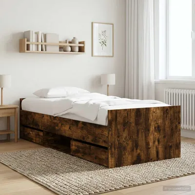 Obrázok produktu pre Maison Exclusive – Posteľový rám s zásuvkami, drevená konštrukcia z dymenej borovice