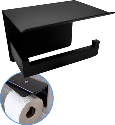 Produktbild von Sanics WC-Rollenhalter Schwarz - Toilettenpapierhalter ohne Bohren - Toilettenpapierhalter mit Ablage - Selbstklebend - Edelstahl